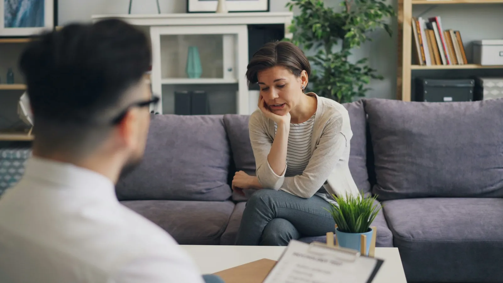 Therapist talking with a client during an individual therapy session