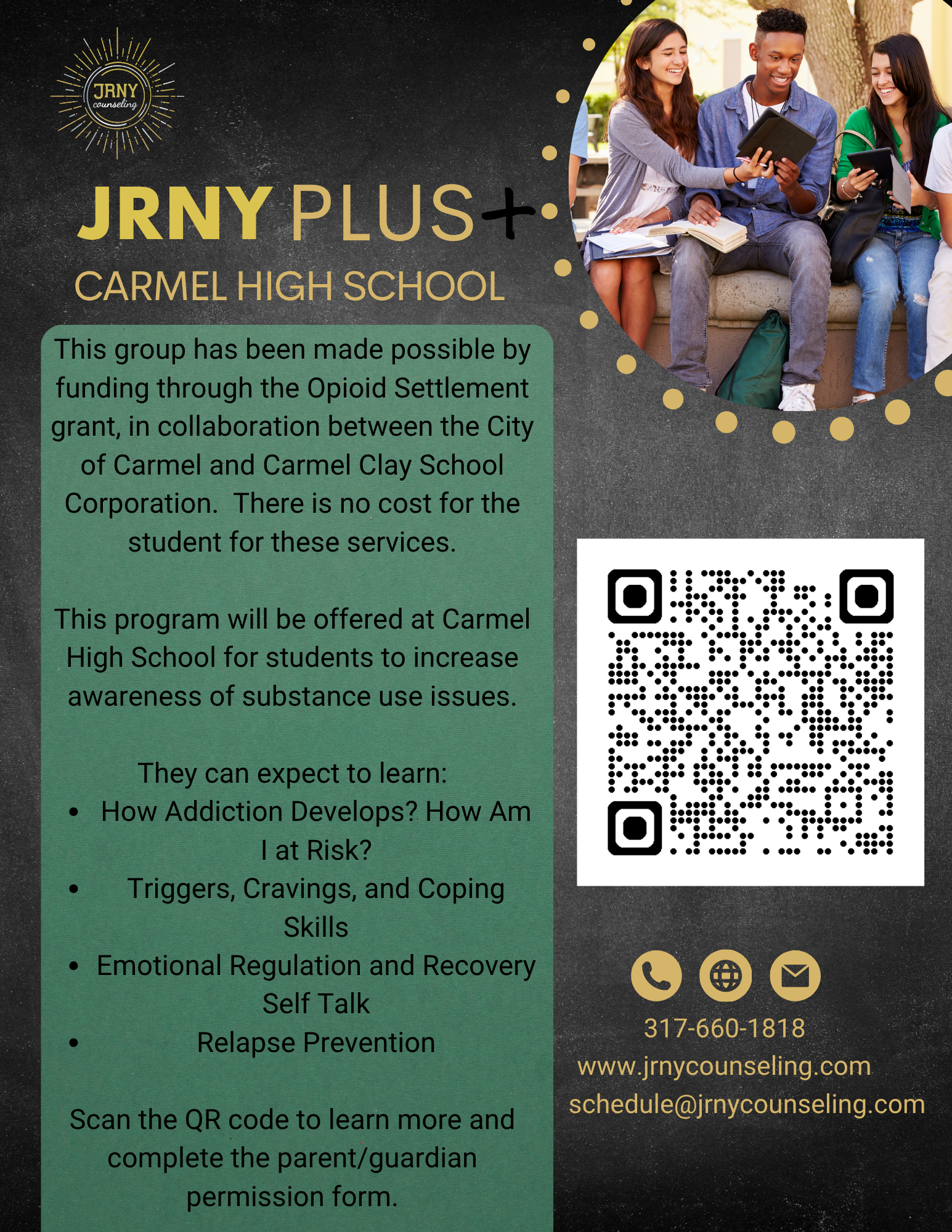 JRNY PLUS program flyer for Carmel High School JRNY PLUS program flyer for Carmel High School