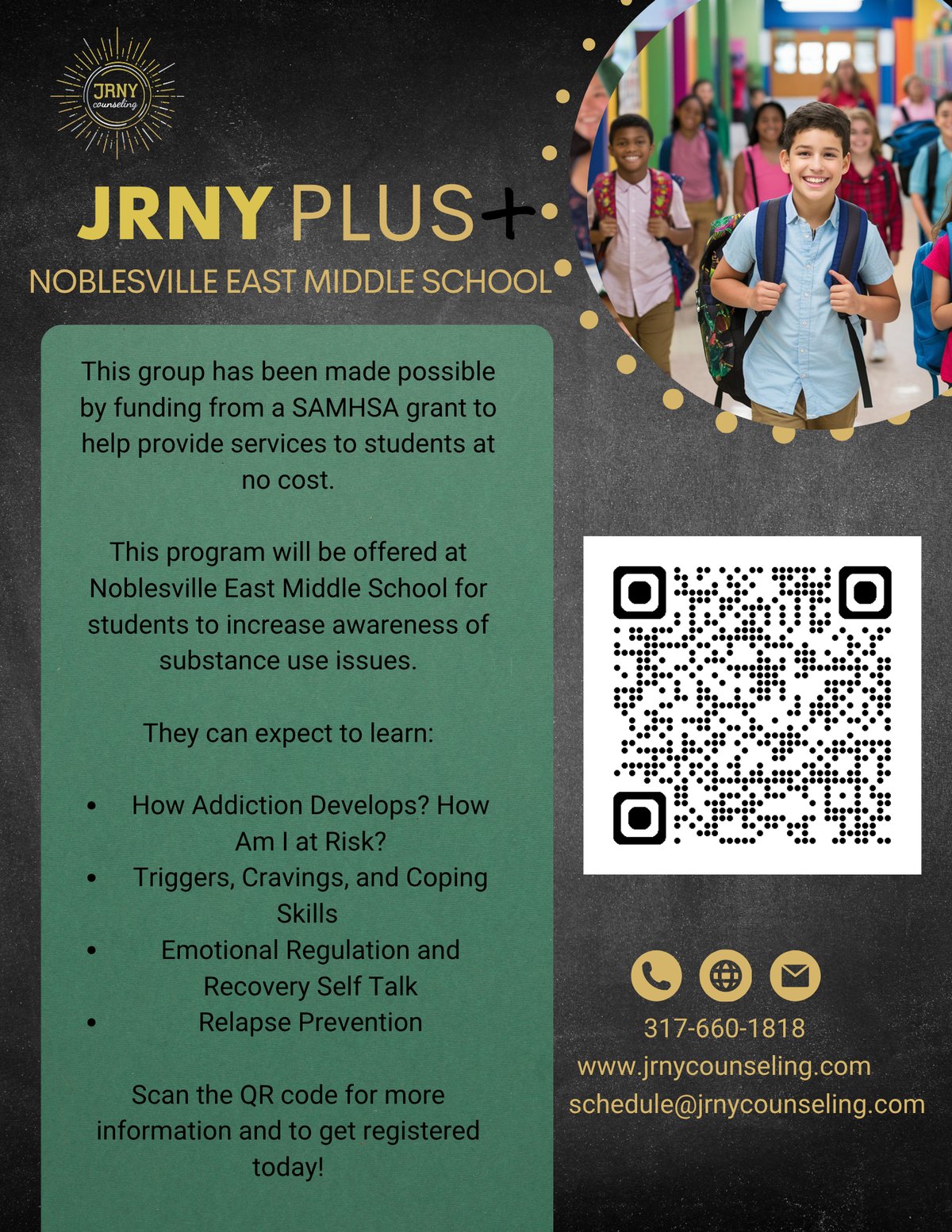 JRNY PLUS program flyer for Noblesville East Middle School JRNY PLUS program flyer for Noblesville East Middle School